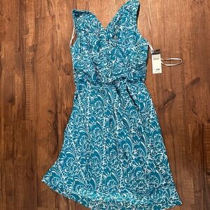 NWT $178 24W Vintage 100% silk Donna Ricco Blue Floral Women's Dress